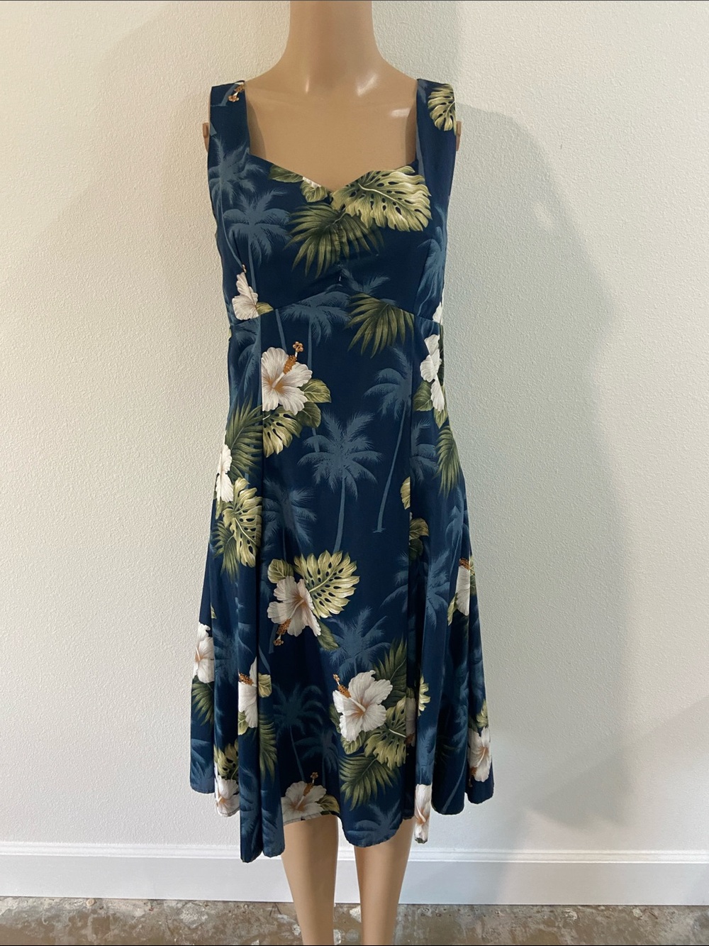 Pacific Legend VTG Y2K cotton Tropical Navy Floral Midi Dress Sz S